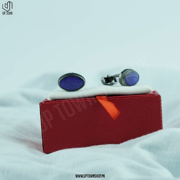 Oval Blue Crystal Glass Men Cufflinks