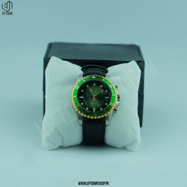 Galaxy Quartz Leather Strap Watch Green Dial GS-1723