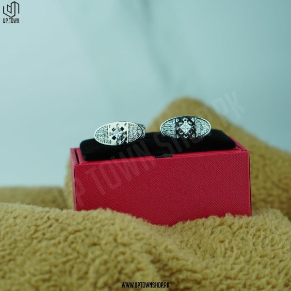 Silver Diamond King Style Men Cufflinks for Shirts & Suit