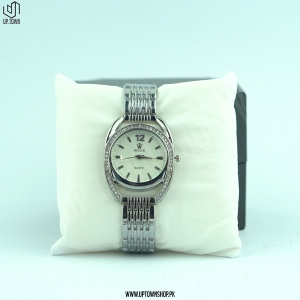 Fashion Diamond Dial Ladies Silver Chain Watch