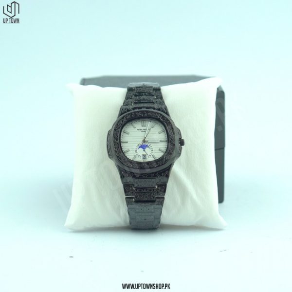 Patek Philippe Nautilus Engraved Black Chain Watch