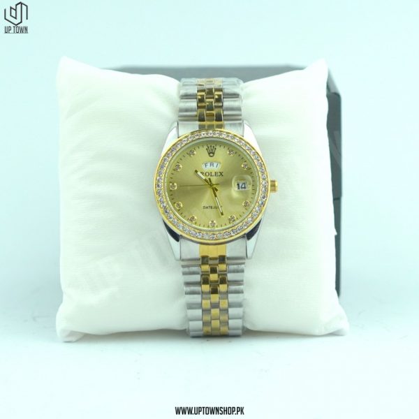 Diamond Rolex Classic Gold Dial Watch